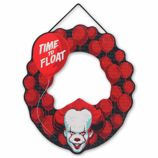 Open Road Brands It Movie Pennywise Wreath Time to Float Hanging Wood Wall Decor - Vintage It Red Balloon Decoration for Halloween Decor