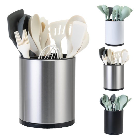 LITAHAO Utensil Holder,Large Cooking Utensil Holder Silverware Caddy Stainless Steel 360 Rotating Kitchen Storage 3 Compartment Flatware Spoon Spatula Holder（Silvery）