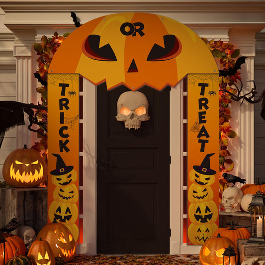 HunnmingRe 3 Pcs Halloween Cemetery Archway Halloween Cemetery Banners Gothic Outdoor Banners Sign Banner Decorations for Outdoor Party Supplies (Pumpkin)