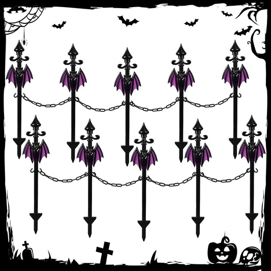 Vercraft 10 Pack Halloween Fence for Garden Outdoor Halloween Yard Decorations Lawn Stake with Connecting Chain Spooky Cemetery Decor for Outdoor Yard Graveyard Pathway Haunted House Party(Bat)