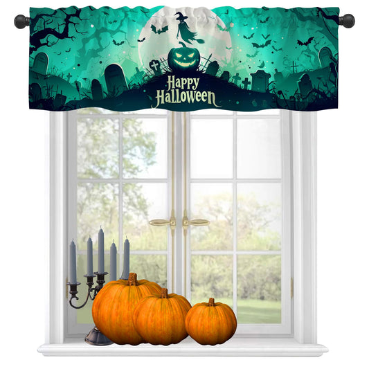Eflxamz Curtain Valances, Halloween Semi Sheer Kitchen Windows Valances, Rod Pocket Short Window Treatment Light Filtering Decor Valances for Kitchen Living Room Bedroom Windows - 54"x18"