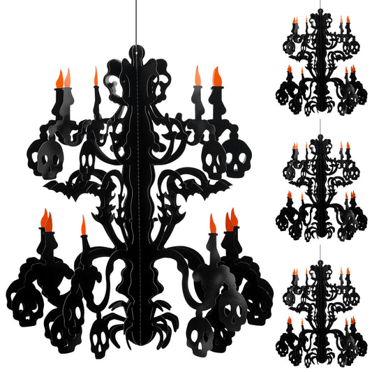 Motipuns 4 Pcs Halloween Haunted House Hanging Decoration Halloween Chandelier Decoration Skeleton Bats Spiders Ceiling Hanging Indoor Outdoor Paperboard Wall Decorations Supply(Classic)