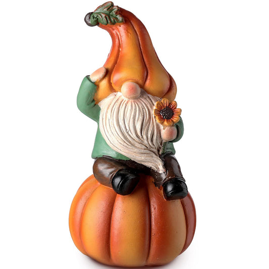 Jetec Fall Thanksgiving Gnome Statue Pumpkin Gnome Decoration White Beard Figurine Autumn Resin Dwarf Elf Statue for Porch Garden Outdoor Yard Fall Thanksgiving Decorations, 6.7 Inch Tall(Cute)