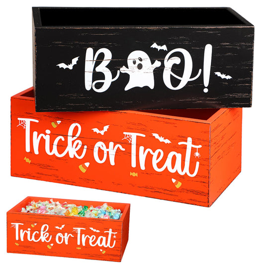 Roshtia 2 Pieces Halloween Candy Bowl Dish Halloween Party Supplies Trick or Treat Wooden Candy Bowl Boo Serving Holder for Table Orange Black Spider Web Serving Dish for Corn Holiday Indoor Decor
