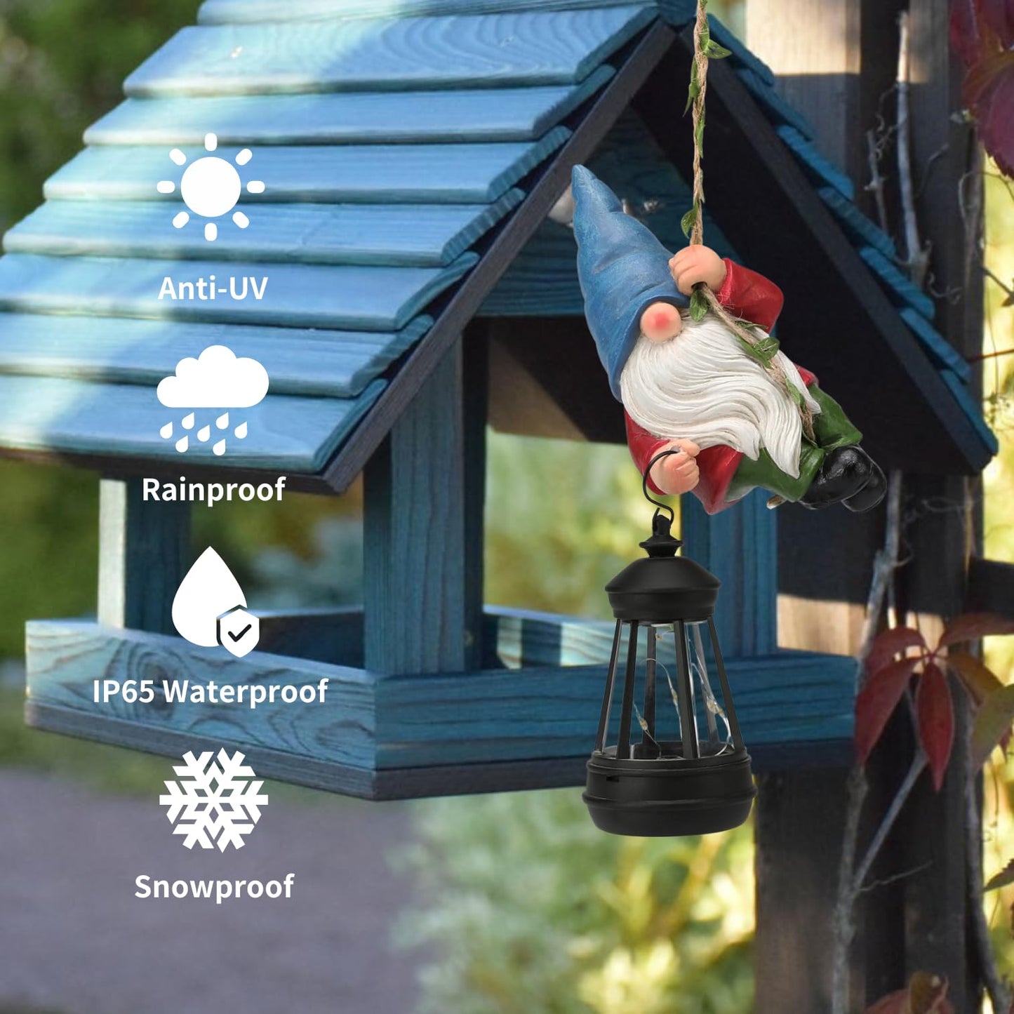 WONDHOME Solar Hanging Gnome Garden Statues Climbing Rope Gnome with LED Lantern Summer Outdoor Decor Tree Hugger Yard Porch Wall Fence Decoration Mother's Day Birthday Gifts for Mom Women