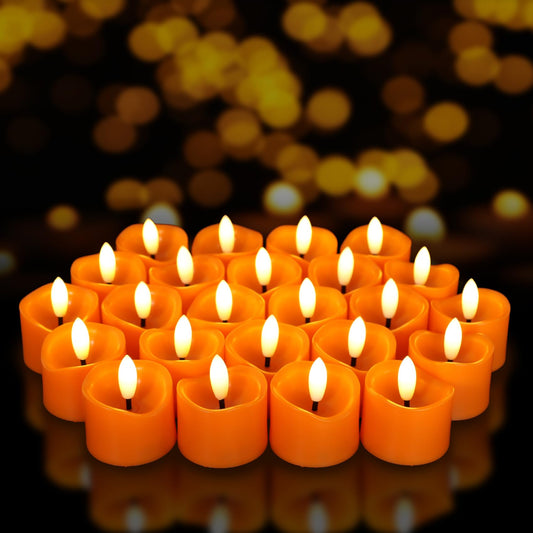 7LinRay 24 Pack Orange Flameless Tealights Candles, Flickering Battery Operated Tea Lights, Realistic Electric Fake LED Votive Candles for Halloween, Pumpkin, Thanksgiving, Christmas Decor