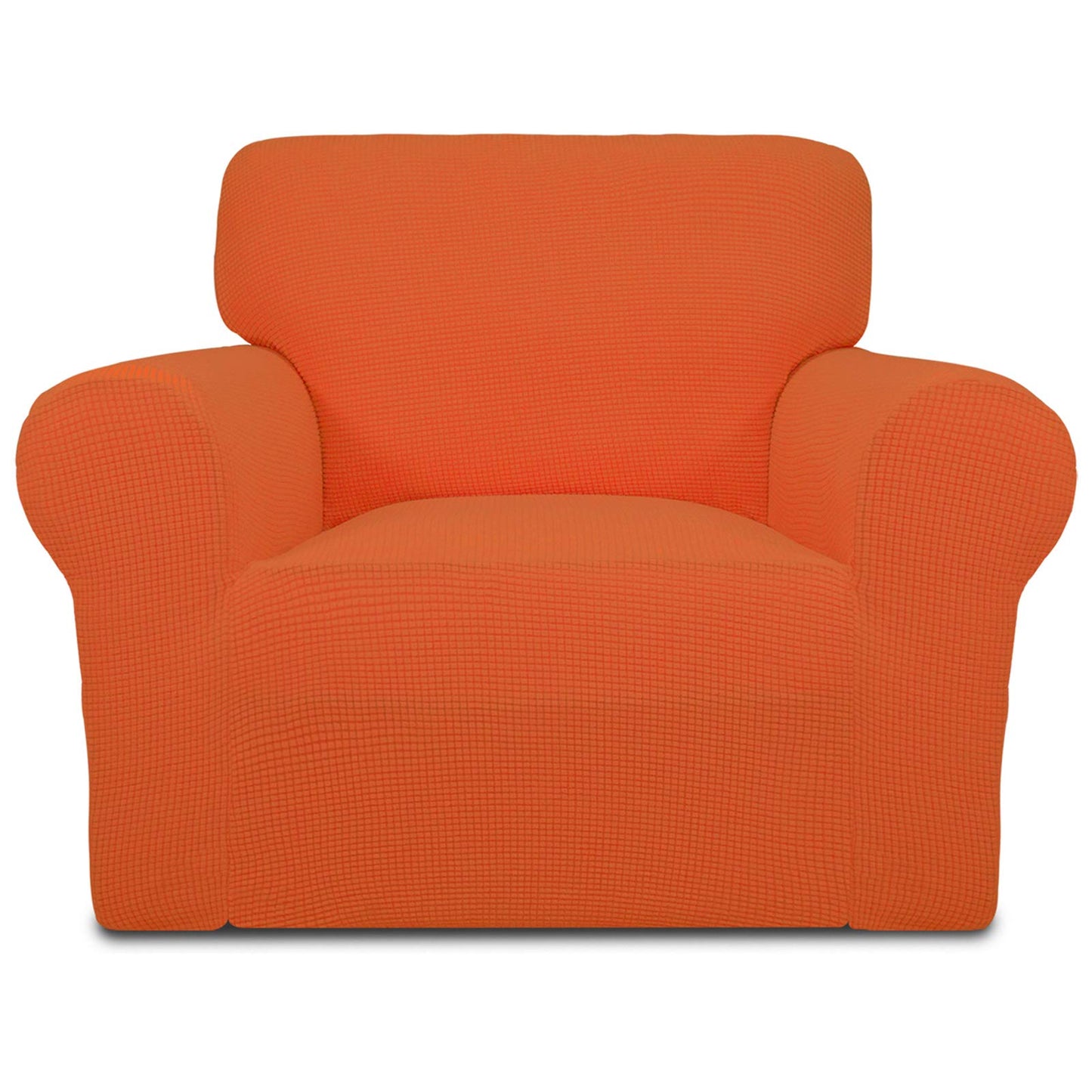 Easy-Going Stretch Chair Sofa Slipcover 1-Piece Couch Sofa Cover Furniture Protector Soft with Elastic Bottom for Kids, Pet. Spandex Jacquard Fabric Small Checks (Chair, Orange)