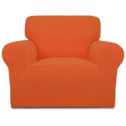 Easy-Going Stretch Chair Sofa Slipcover 1-Piece Couch Sofa Cover Furniture Protector Soft with Elastic Bottom for Kids, Pet. Spandex Jacquard Fabric Small Checks (Chair, Orange)