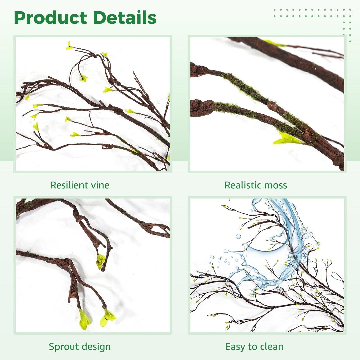 Artificial Fake Tree Branches for Decoration - 118 Inches Malleable Artificial Tree Branches with Sprout, Twigs Vines Rattan Ivy Grapevines Wall Fake Hanging Plants, Wall Branches for Decoration