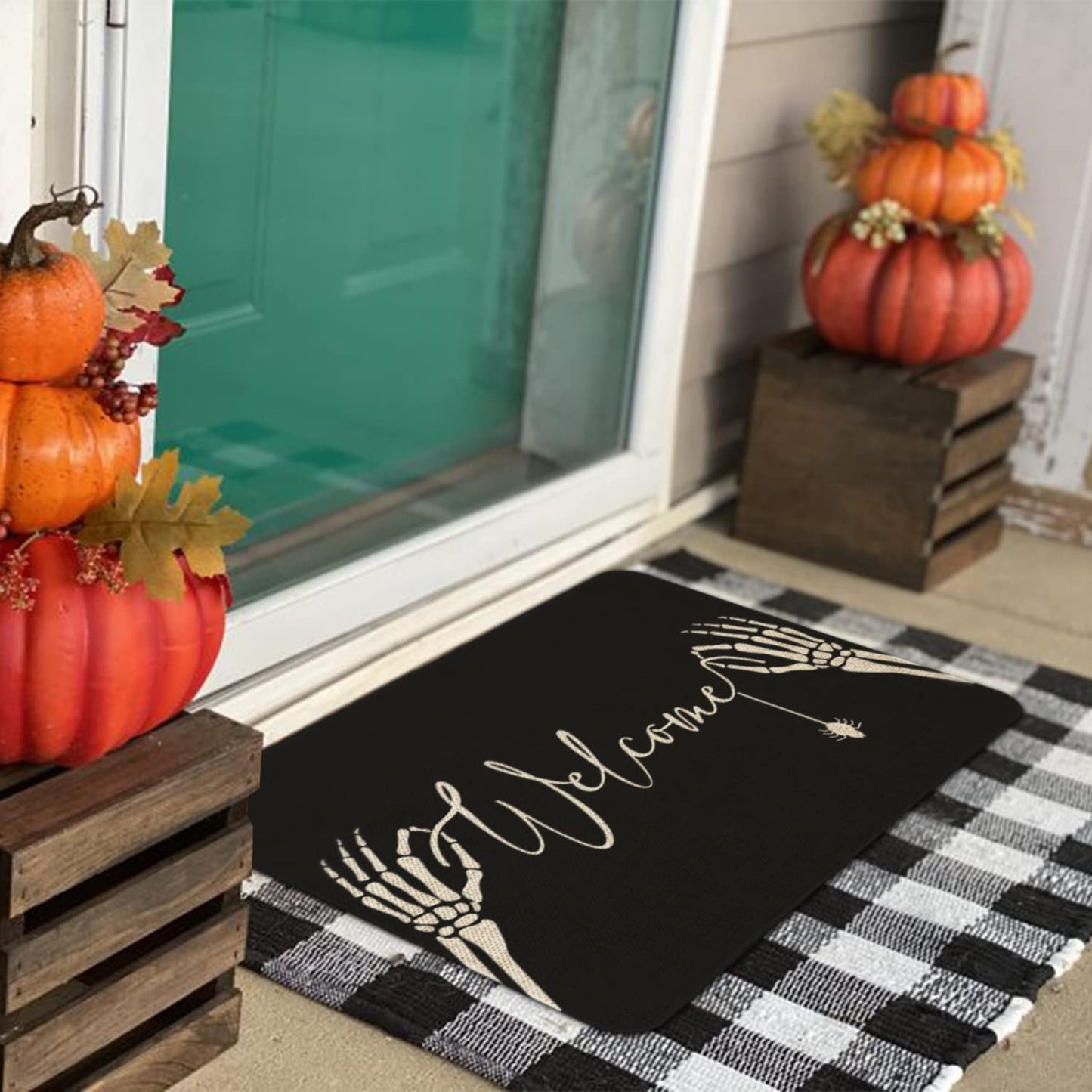 Roszwtit Halloween Door Mat 30 X 17 Inch Halloween Skull Doormat Indoor Outdoor Entrance Floor Mat Non Slip Halloween Decor Rubber Welcome Mats