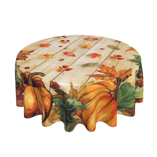 mutakin Fall Pumpkin Maple Leaf Round Tablecloth 60 Inch Washable Reusable Decoration Table Cover for Kitchen Party