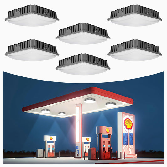 70W LED Canopy Light 6Pack, Selectable Wattage 30/45/60/70W, 3CCT 4000/5000/6500K, Commerical LED Canopy Lights, Gas Station Square led Light for Garage Carport, 0-10 Dim 100-277VAC, ETL Listed