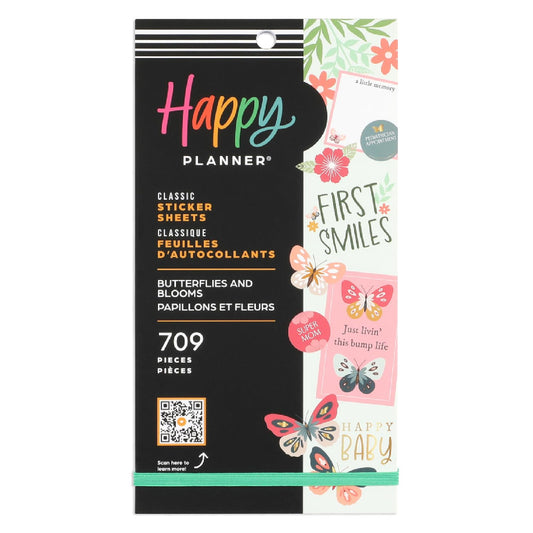 Happy Planner 30-Sheet Sticker Pack for New and Expecting Moms, Classic Size, Butterflies and Blooms Theme