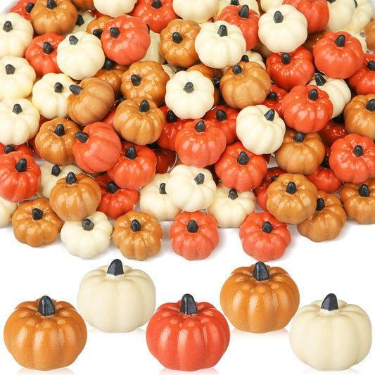 Geelin 90 Pcs Thanksgiving Mini Pumpkin Resin Charms Pumpkin Autumn Resin Artificial Miniature Holiday Figurines Orange Yellow and White Thanksgiving Ornament for Fall Holiday Party DIY Table Scatter