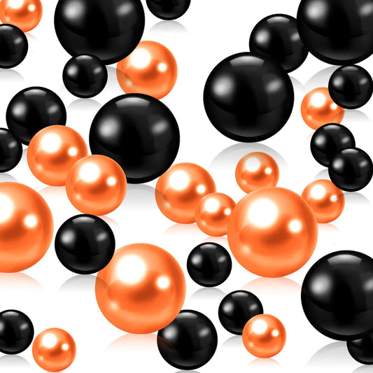 Black Orange Halloween Vase Filler | 150PCS Pearls Bead for Centerpieces Vases | 8/14/20 mm No Hole Beads, Fake Pearls for Wedding Birthday Theme Party Table Centerpieces Decor