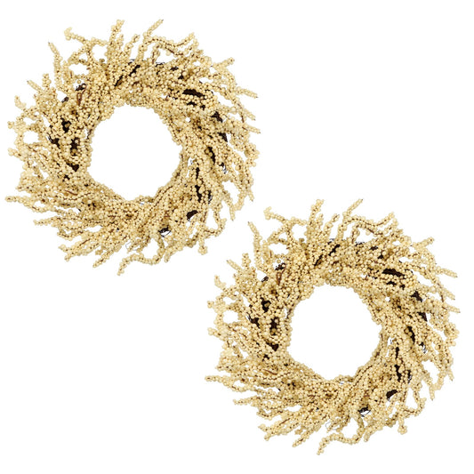 Briful 2 Pack Fall Berry Wreaths 12in Artificial Beige Foam Berry Wreath for Front Door Small Outdoor Fall Wreath for Autumn Home Wall Mantle Porch Thanksgiving Halloween Decor