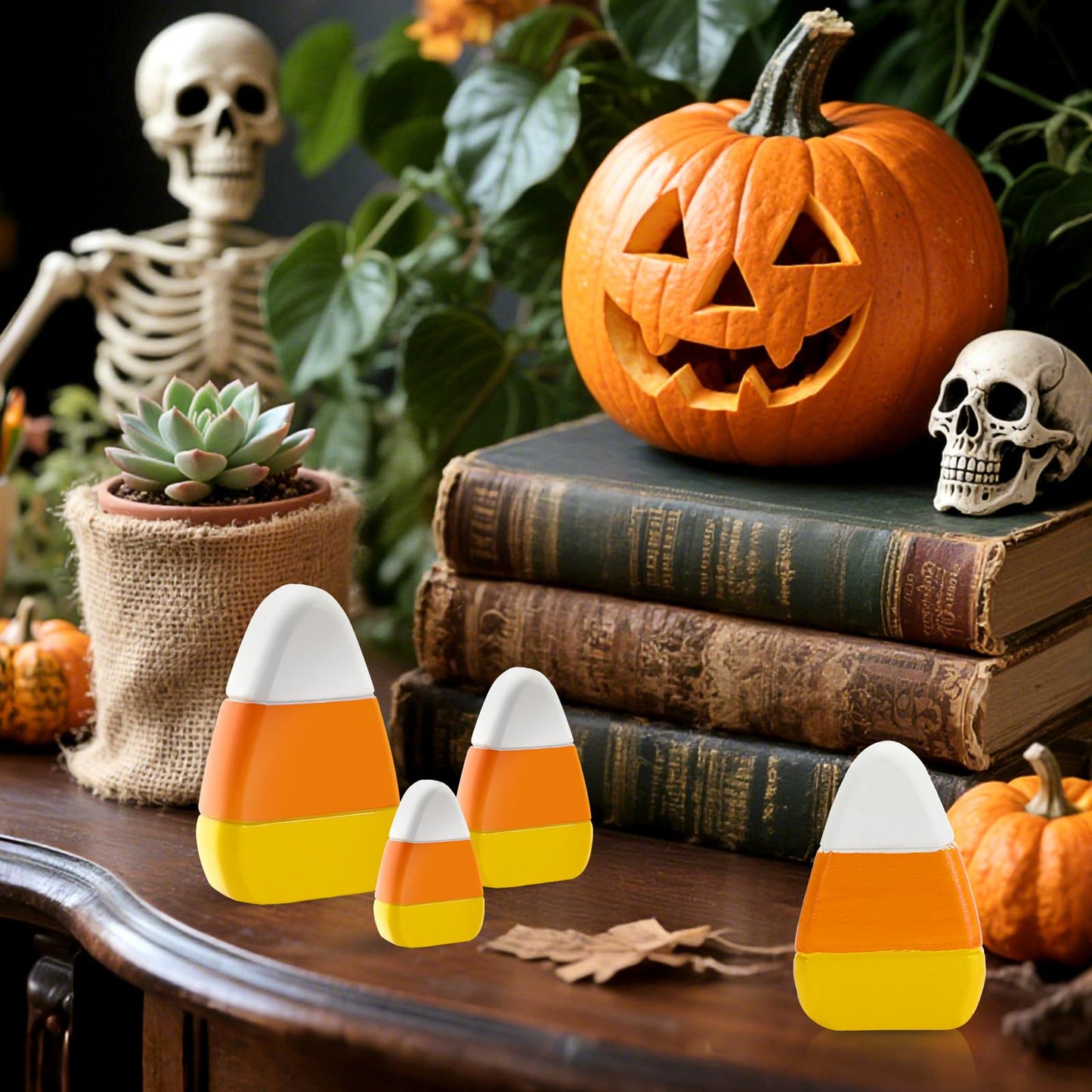 Jansun 3 Pcs Halloween Small Candy Corn Wood Decor 3 Sizes