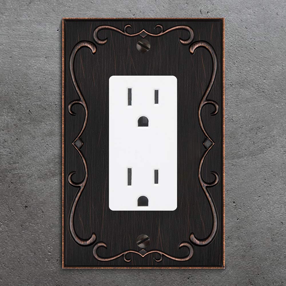 French Cabriole Decorative Wall Plate Switch Plate Outlet Cover (Single Decorator, 2 Pack, Aged Bronze)