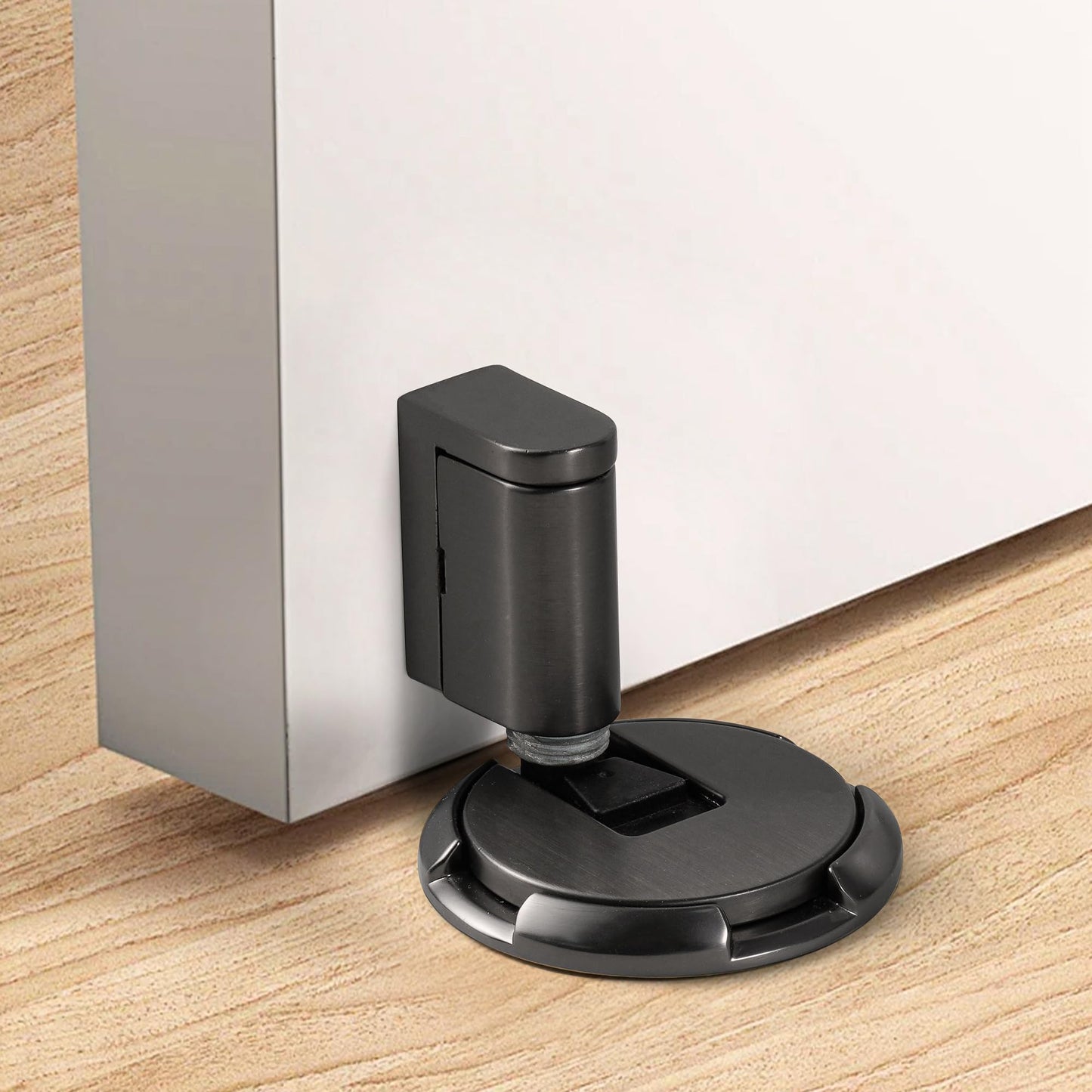 SAILANKA Windproof Door Stopper Indoor Heavy Duty Floor Door Stop Keep Door Open Mechanical No Drilling Door Stopper with Screws and Adhesive Pads, 1 Pack, Grey
