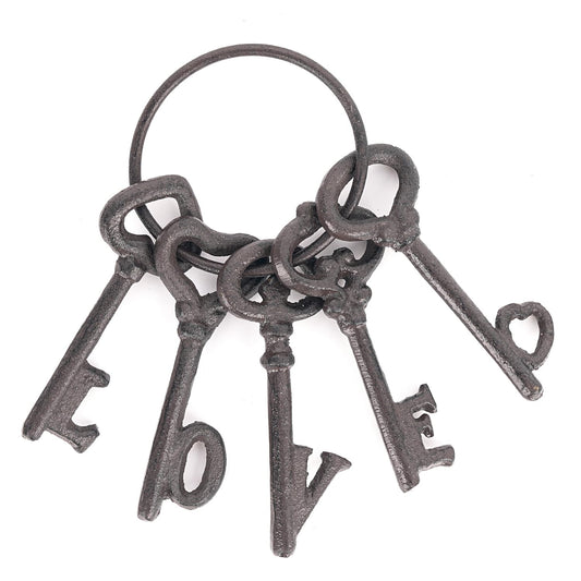 Sungmor Vintage Cast Iron Decorative Keys - Rustic Key Wall Decor, Farmhouse Metal Key Ring Accent - LOVE Word Design with Antique Skeleton Keys, Gift for Home & Garden, Halloween Prop