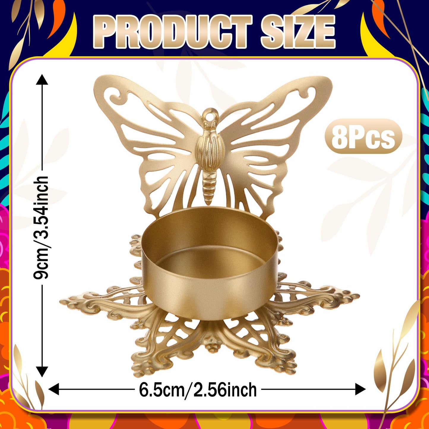 LemonRoad 8 Pcs Day of the Dead Hollow Candlestick Día De Los Metal Flower Butterfly Candle Holder for Home Tabletop Decor Mexican Party Day of the Dead Decorations Halloween Party Favors