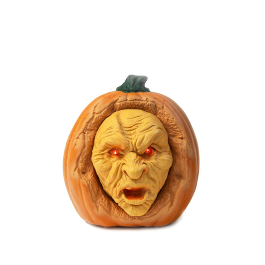 SeasonFable Whispering Gourdon Halloween Animated Pumpkin, Resin, Flickering Red LED Eyes, Eerie Talking Effect, Battery Powered, Horror Style, Indoor Decor