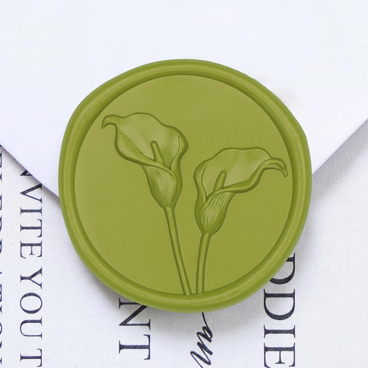 UNIQOOO Wax Seal Stickers - 3D Calla Lily Floral Wedding Invitation Envelope Seal Stickers, 50 Pcs Self- Adhesive Chartreuse Green Flower Wax Seals, Perfect for Bridal Shower, Gift Wrapping
