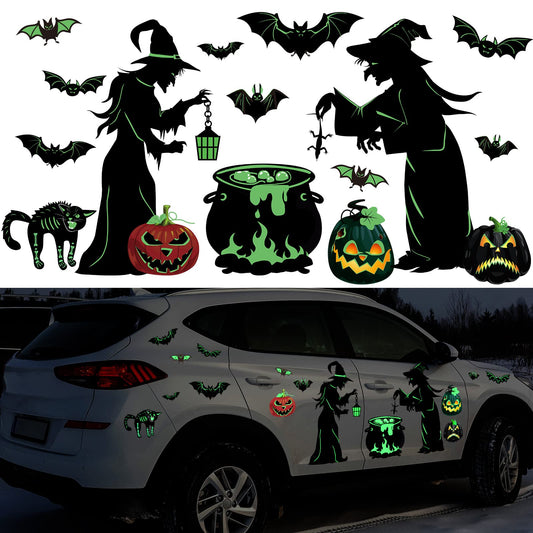 Funrous 16 Pieces Halloween Magnet Decorations Luminous Halloween Fridge Magnet Pumpkin Witch Bats Reflective Sticker for Metal Door Kitchen Garage Car Spooktacular Decoration Party Supplies Decor