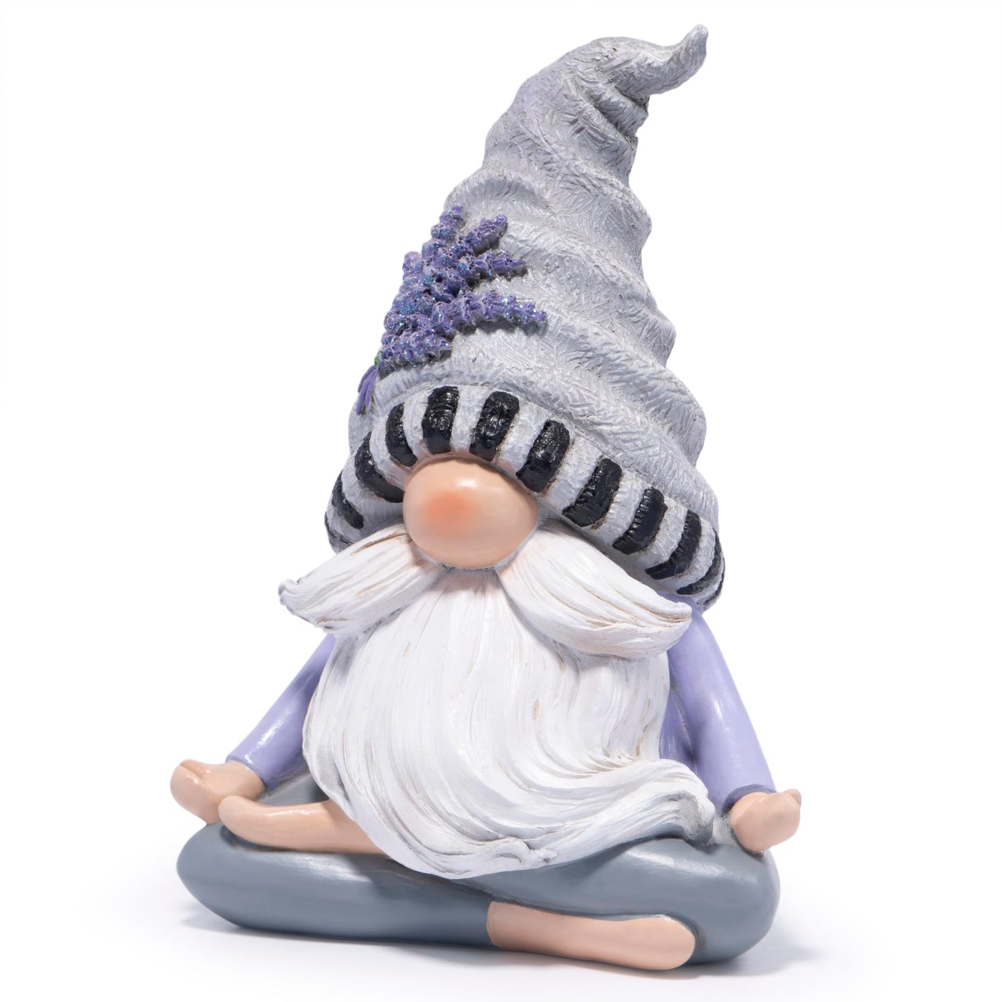 Hodao Zen Lavender Meditation Gnome Figurine - Yoga Inspired Home Decor for Relaxation & Serene Living Spaces Spring Yoga Lavender Gnome Decorations Calming Gifts for Women and Nature Lovers