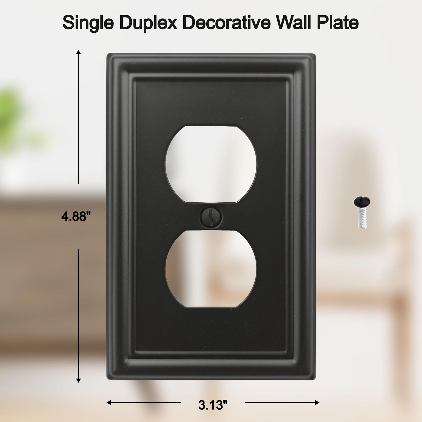 OKAWYC Single Duplex Outlet Cover Plate, 4- Pack Black Luca Metal Wall Plate 1 Gang, for Light Switch Cover, Receptacle Light Switch, Switch Cover Decorative Wallplate, Durable