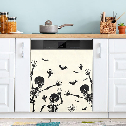 Halloween Skeleton Dishwasher Magnet Cover Panel,Skull Ghost Magnetic Dishwasher Covers Refrigerator Sticker Decal Halloween Decorative Washing Machine Cover for Home Kitchen,23x26in