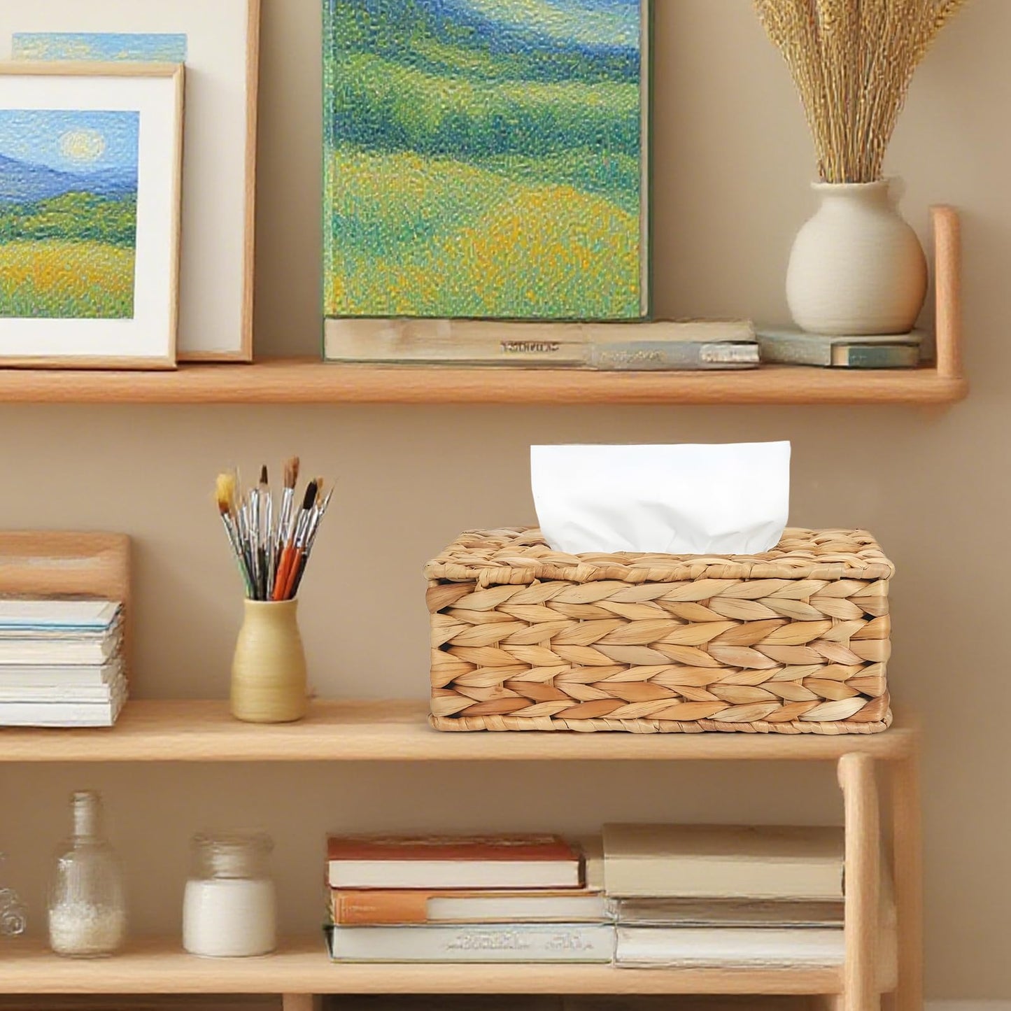 MHCLUE Water Hyacinth Rectangular Tissue Box Cover - Handwoven Natural Decorative Tissue Holder, Fits Standard Rectangular Tissue Boxes for Living Room, Bedroom, Bathroom, Sustainable Home Decor