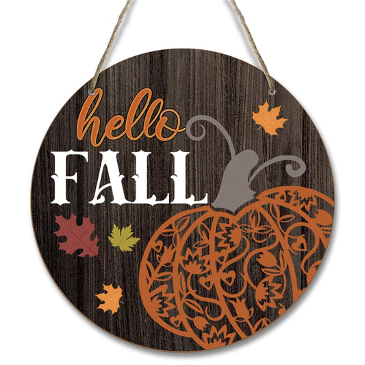 Hello Fall Front Door Welcome Sign for Halloween House Decor Pumpkin Fall Wooden Hanging Signs for Halloween Party Supplies Cute Pumpkin Sign Wall Art Gifts for Neighbors Friends Coworkers - JK0344