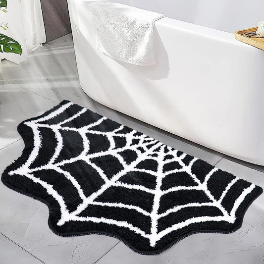 Meetory Spider Web Bath Mat, 31×20" Halloween Bath Mat Non-Slip Rugs Spiderweb Rug Machine Washable Goth Area Rugs Gothic Rug for Front Door, Bedroom, Living Home (Black)