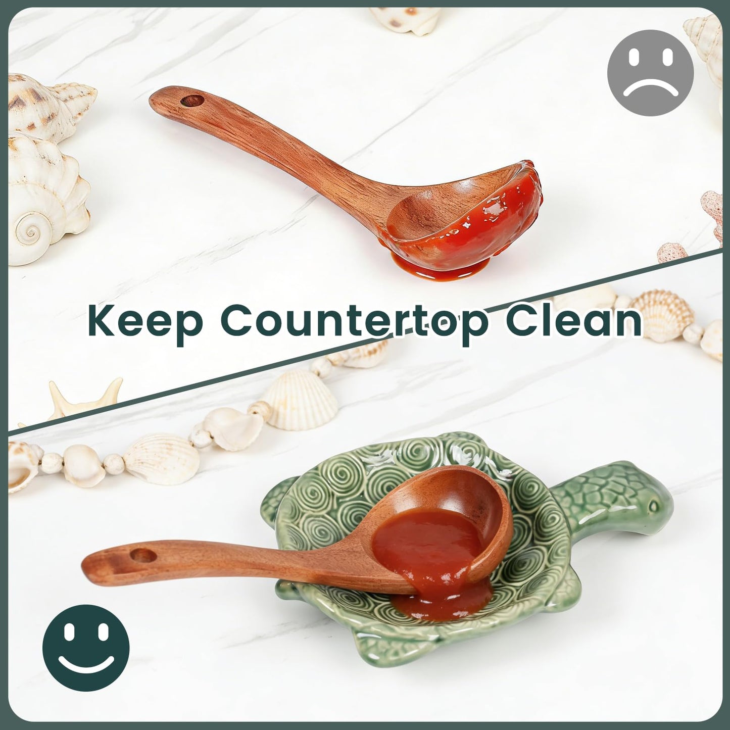 Ceramic Spoon Rest for Stove Top, 2 Pack Cute Turtle Spoon Holder for Kitchen Counter, Large Utensil Rest Spatula Holder for Cooking, Teal Kitchen Accessories, Gift for Ocean Lovers