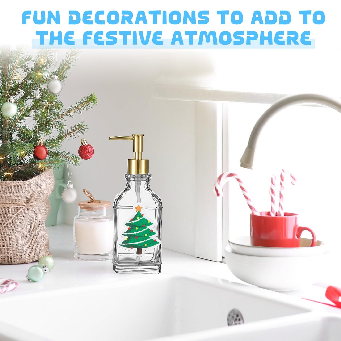 Teenyyou Seasonal Patriotic Soap Dispenser with 14 Interchangeable Seasonal Festival Magnets Glass Lotion 4th of July Fall Holiday Soap Dispenser for Farmhouse Kitchen Bathroom Accessories