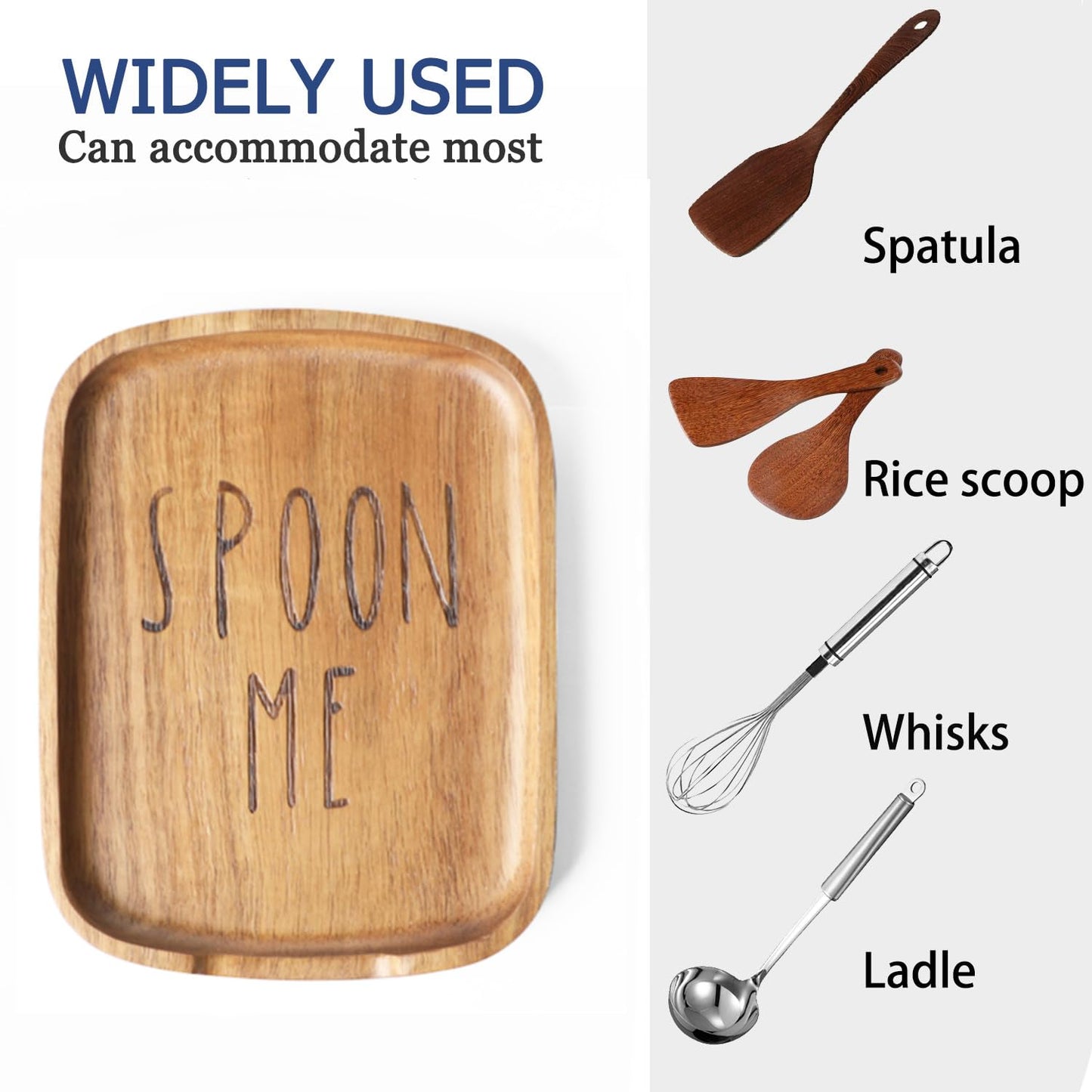 Set of 2 Wood Spoon Rest for Stove Top- Smooth Acacia Wood Spoon Holder for Kitchen Counter with Non Slip Silicone Feet,Perfect Holder for,Spatulas Tongs and Spoons (Brown-(Labeled "SPOON"))