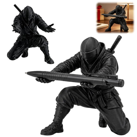 2Pack Ninja Pen Holder for Desk – 3D Printed Ninja Warrior Pen Holder with Sword and Weapon Accessories, Creative Desk Organizer Decor Gift for Men – Funny Pencil Holder Stand (Black)