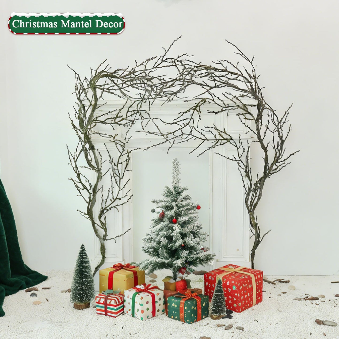 190cm/74.8inch Artificial Creepy Flexible Tree Branches Faux Grape Vines Garland Twigs with Moss Wood Craft for Halloween Door Wall Hanging Haunted Mansion Theme Outdoor Mantel Yules Decoration (2)