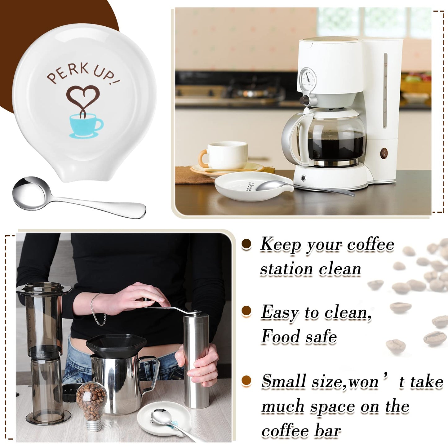 Honeydak 4 Pieces Coffee Spoon Rest and Small Teaspoon Holder Ceramic for Station Decor Stove Top Countertop Kitchen Accessories Nice Present for Coffee Lovers(Simple Style)