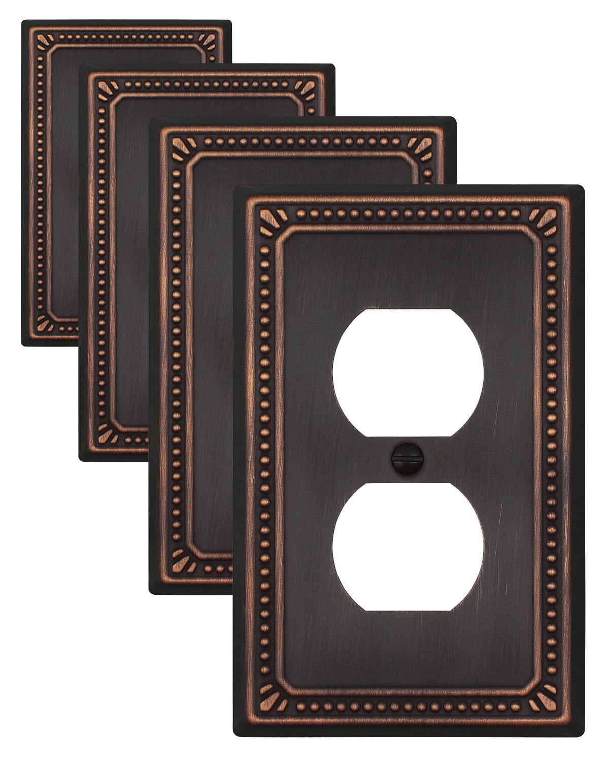 ZILLSEA Metal Wall Plates, Switch Plates and Outlet Covers, Decorative Pearl Design (1 Duplex 4PK, Aged Bronze, Midsize)