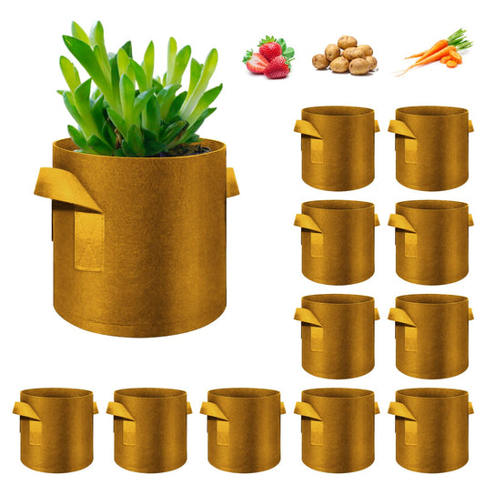 WHATWEARS 12-Pack 10 Gallon Plant Grow Bags, Thickened Nonwoven Fabric Pots with Handles, Vegetable Planter Bags Containers, Cloth Planters for Garden Vegetable/Flower/Plant/Fruits Outdoor (Brown)