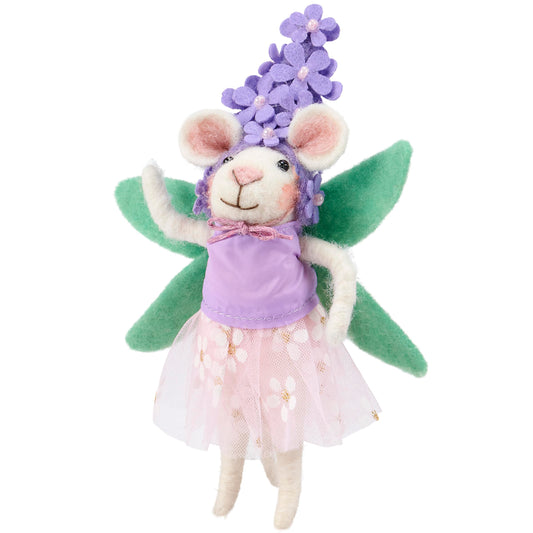 Primitives by Kathy Purple Flower Mouse Collectible Felt Critter, 5-inch, Handmade Mouse Figurine with Bead Accents & Floral Dress - Whimsical Spring & Easter Tiered Tray, Shelf, or Tablescape Decor