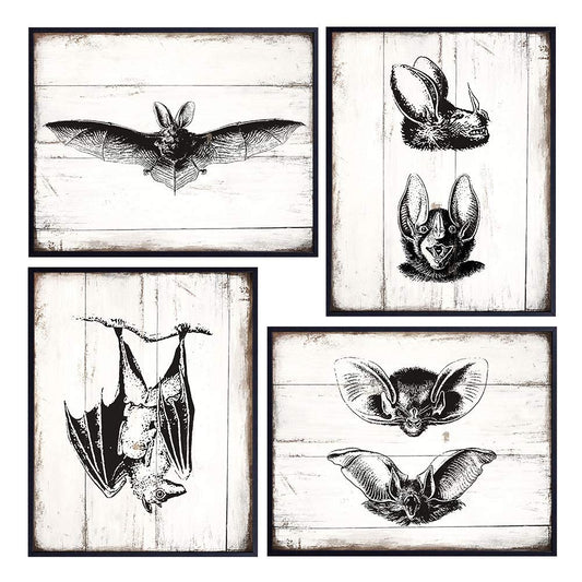 Goth Rustic Vintage Bats Wall Art Decor - 8x10 Retro Antique Style Decoration Poster Pictures Set for Home, Apartment, Office, Living Room, Bathroom, Bedroom - Gothic Gift for Men
