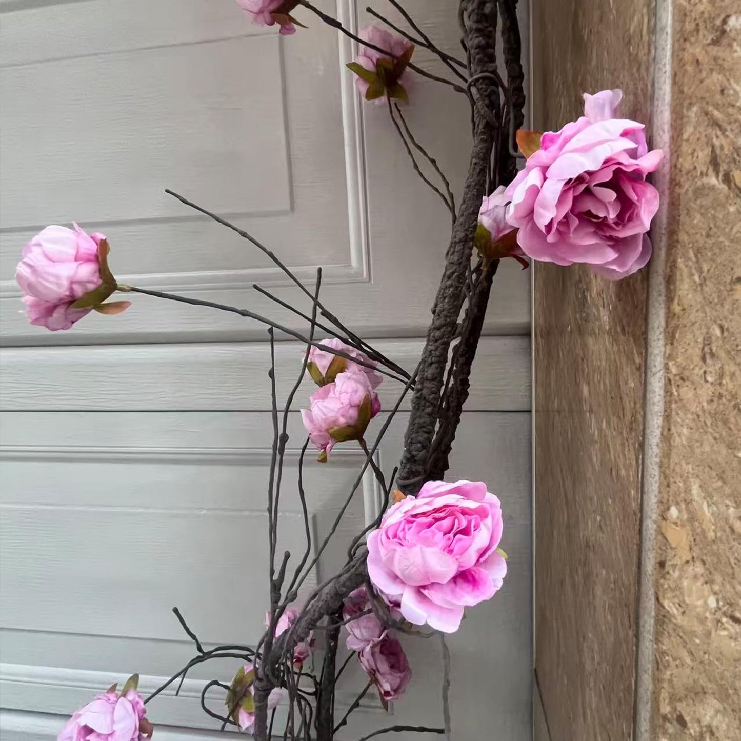 (2pcs) Flexible 118 inch Large Flexible Artificial Tree Fall Vines Twine Wood Branches with Peony Flowers Garland Twig Reptile Climbing Fake Plants for Wedding Arch Christmas Wall Door Hanging