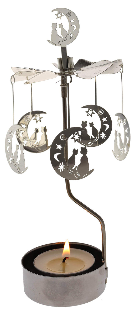 HOKHBCW Rotary Candle Holder Spinning Candleholder Metal Small Gift (Moon+cat)