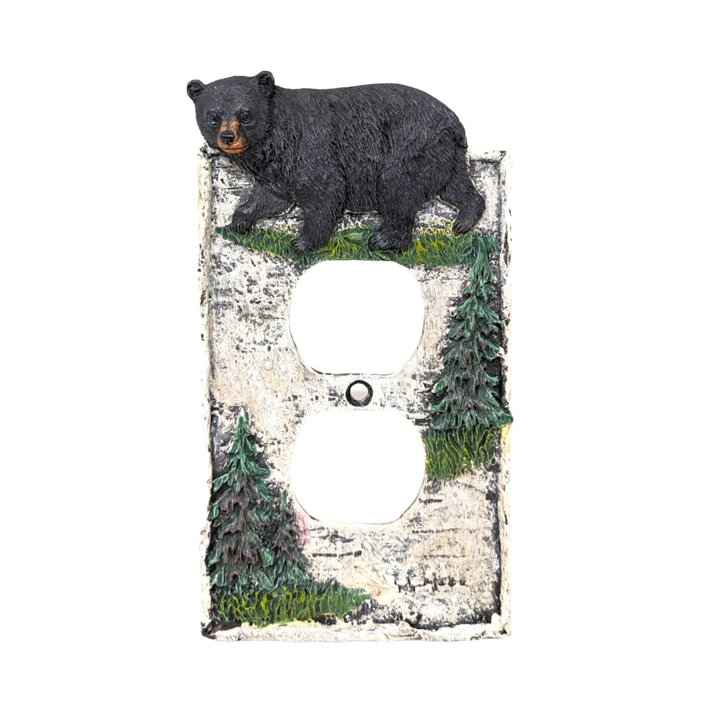 BestGiftEver Black Bear Duplex Outlet Cover with Pine Trees: Rustic Birch Tree Decorative Wall Plate - Woodland Nature-Inspired Home Decor - Rustic Cabin & Lodge Decor