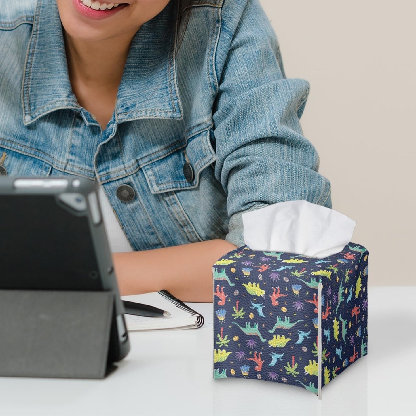 AFPANQZ Cartoon Dinosaur Tissue Box Covers Square Tissue Box Holder Organizers Leather PU Facial Paper Holder Case for Bathroom Night Stand Kids Room Decoration