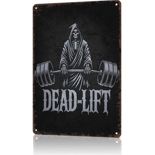 Vintage Metal Sign Dead-Lift - Grim Reaper Halloween Gym Workout Bodybuilding Workout Room Signs Retro Tin sign For Gym Workout Posters Fitness Plaque Inspirational Wall Decor 8x12 Inches
