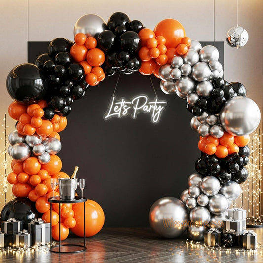 133pcs Orange Black Silver Balloons Garland for Halloween Decorations, Graduation, Basketball Theme Decorations, Party Backdrop, Birthday, Haunted House, Trick or Treat Party Supplies